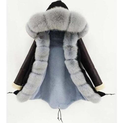 2020 new fashion Luxury Women Winter Jacket Natural Real fur Collar Hood faux fur lining Warm Outerwear Long