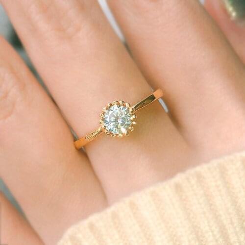 Cute Crystal Female Gold Round Ring Boho Fashion Love Engagement Ring Vintage Party Wedding Rings For Women