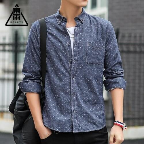 Mens Long sleeved Shirts New Polka-dot Slim-fitting Cotton Linen Shirt loose Tops Spring autumn Mens Jackets Plus Size 3XL