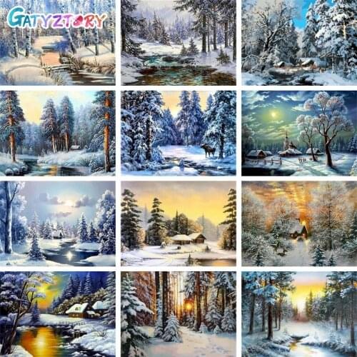 Gatyztory 60×75cm Painting By Numbers Canvas Snow Scenery Drawing Handpainted Kits Acrylic Paints Unique Gift Wall Decor Frame