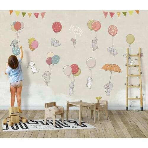 Bacal Custom Living Room Children Room Animal Photo Wall Decor Painting Cartoon 3D Balloon Rabbit Mural Wallpaper For Kids Room
