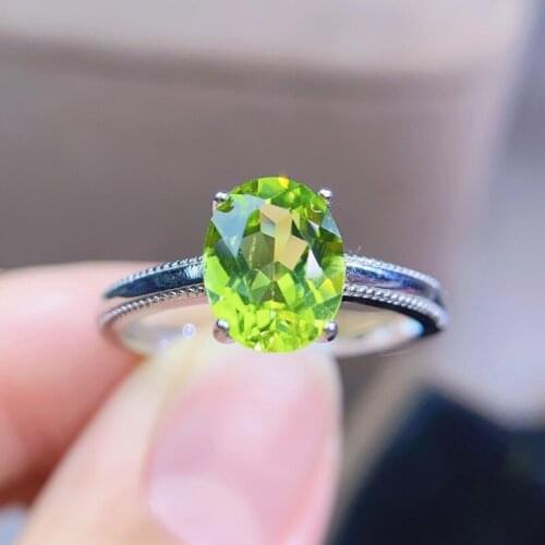Natural real peridot simple ring Per jewelry 925 sterling silver 6*8mm 1.5ct gemstone Fine jewelry J215327