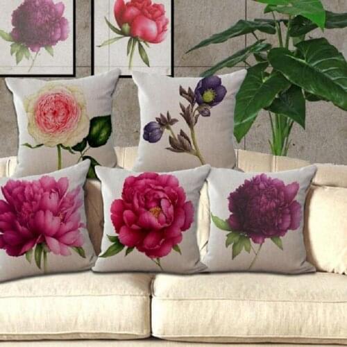 2017 New Fresh Rose Flower Cushion Cotton Linen Home Decor Sofa Office Throw Pillow Cover Car Cushions Cover