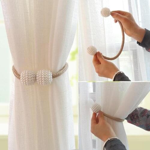 New Faux Pearl Beads Weaving Rope Magnetic Curtain Tieback Ring Holder Home Decoration Curtain Decorative Accessories