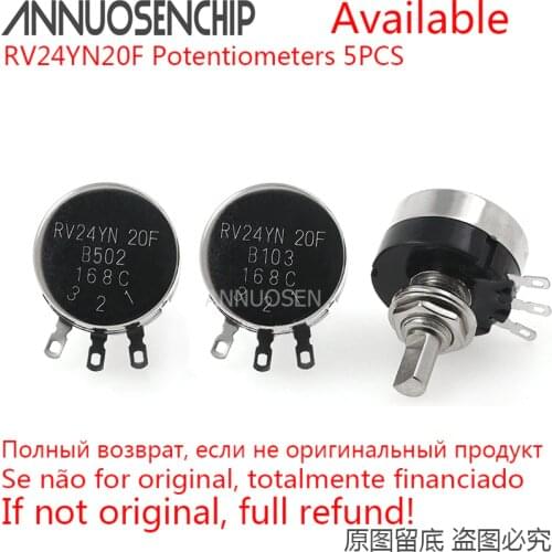 5PCS RV24YN20F B102 B202 B502 B103 B503 B104 B504 RV24YN 2W Rotary Carbon Film Potentiometer 10K 100K 2K 5K 20K 50K 500K 1K