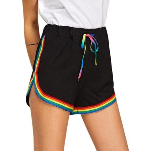 Girl 2019 Casual Stretch Shorts Rainbow Print Elastic Short High Waist Loose Shorts