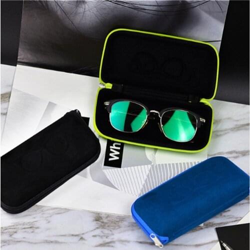 Simple Personality Leather Velvet Sunglasses Case Compression Resistant EVA Zipper Lightweight Sports Myopia Glasses Storage Box