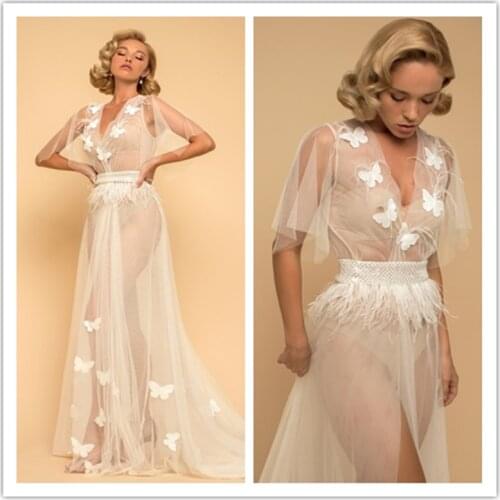 Luxury Feather 2021Women Sleepwear Tulle Applique Nightgown Party Bathrobes Pyjama Robes Lace Long Bride Sleepwear Bath Robes