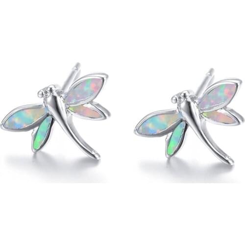Cute Dragonfly Animal Stud Earrings Fashion Blue Fire Opal Earrings For Women Jewelry Bohemian Statement Wedding Party Girl Gift