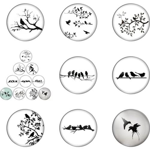 New Fashion Black Bird in the Tree 12mm/20mm/25mm/30mm Photo Glass Cabochon Demo Flat Back Making Findings