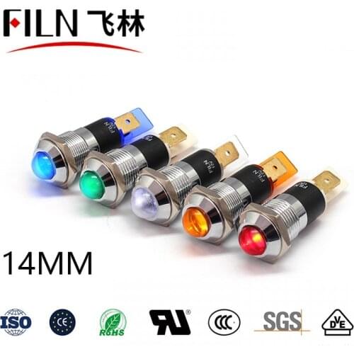 FILN 14mm Metal Socket head 12v 24v 220v 110v signal lights kitchen equipment led indicator lights without wire