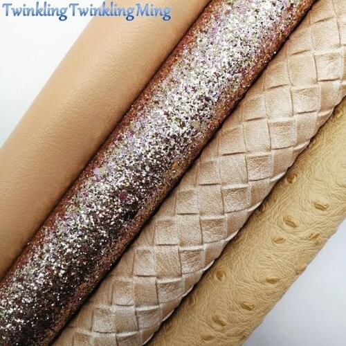 Beige Glitter Fabirc, Faux Leather Fabric, Ostrich Synthetic Leather Fabric Sheets For Bow A4 21x29CM Twinkling Ming XM650