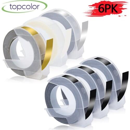 Topcolor 6PK Label Tape Compatible Dymo Labeling Machine Embosser 3D PVC Tape 9mm Black Silver Gold Sticker for Dymo Magazine