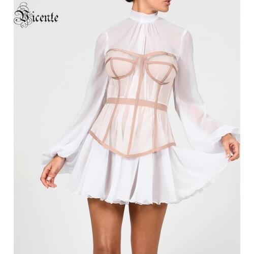 VC Ladies Dress Celebrity Party Cocktail Dress Waist Design Puff Sleeve Ruffle Dress