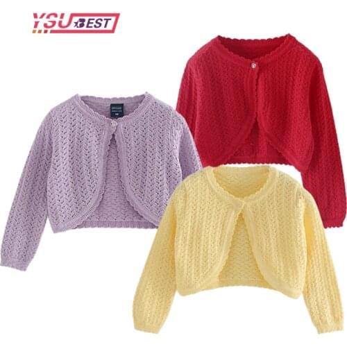 Girls Spring Cotton Knit Bolero Cardigan Baby Child Sweater Shawl Cardigan Casual Solid Knit Long Sleeve Jacket Shrug Sweaters