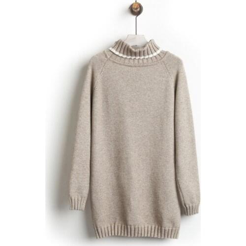 Turtleneck Knitted Sweater Skirt Women Lady Pullovers Female Jumper Tops Casual Long Solid Oversize Gray Khaki 2020 Winter Autum