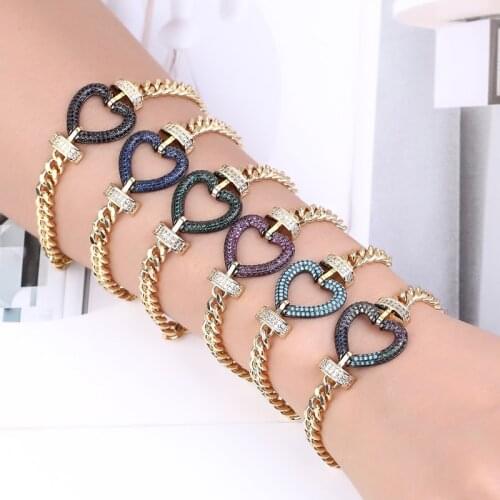 Zlxgirl jewelry Classic Colorful love heart shape bracelet Nigeria gold-plated zircon bracelet womens fashion bangle Pulsera