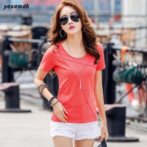 Yauamdb Women T Shirt 2017 Spring Summer Size S-3xl Cotton Female Short Sleeve Solid Tee O-neck Top Slim Clothes Y34