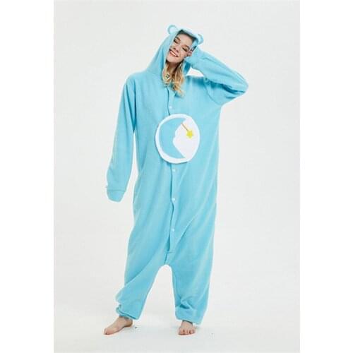 Women Men Cute Moon Bear Onesies Unisex Winter Animal Cartoon Onesies Nightwear Anime Costumes Adults Fleece Pajamas Plus Size