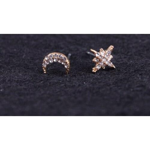 Mini Ear Studs for Women Pave Crystals Star Moon Stud Earrings Crescent Rhinestone Earrings Jewelry