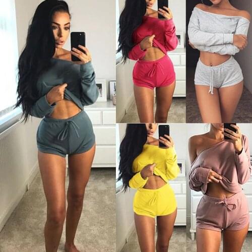 New 2021 Summer 5 colors Women Sets Cropped Tops Shorts Set 2 Two Pieces Women Tracksuit Cotton Blend t shirts shorts