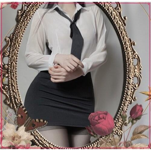 Office Lady Sexy Cosplay Costumes Long Sleeve Shirt with Mini Skirt Erotic Sex Lingerie Porno Temptation Ladies Suit Shirt 2021