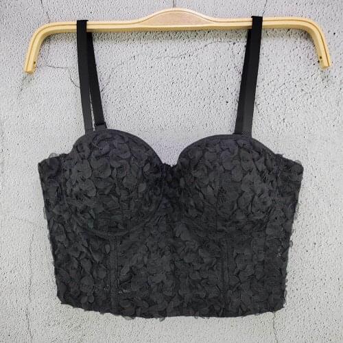 Cupplee Flowers Appliques Women Sexy Crop Top Bustier Summer Short Corset Bralette Camisole Tube Tank Vest Solid Black White