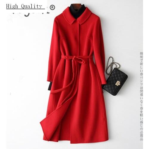 Vintage Winter Coat Women Clothes 2020 Korean Elegant Wool Coat + Belt Ladies Long Woolen Jacket Fit Casaco Feminino 1800