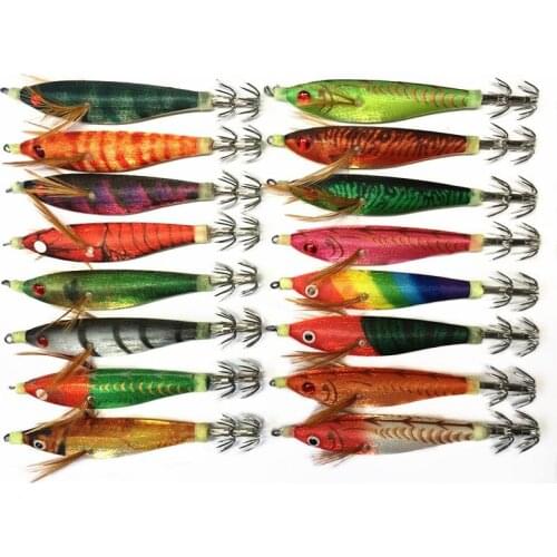 10Pcs Luminous Fishing Lure Lifelike Artificial Squid Hook Jig 10cm 9.5g Wood Shrimp Lure Hard Bait Octopus