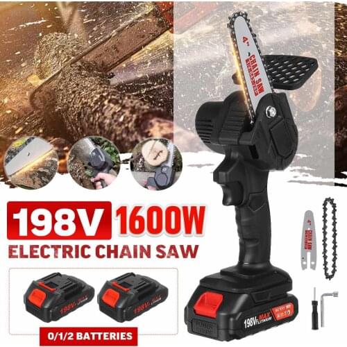 4inch 1600W Cordless Mini Chainsaw Pruning Electric Chain Saw Removable Garden Tool Trimming Woodworking With Battery Indicator