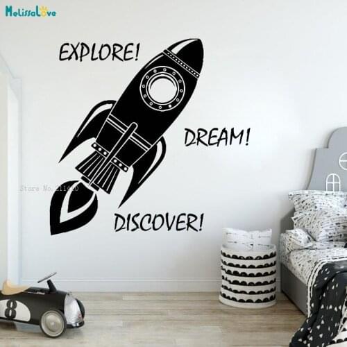 43x42cm Explore Dream Discover Rocket Wall Sticker Simple Lovely Shape Kids Decor For Baby Girl Nursery Vinyl Murals YT2803
