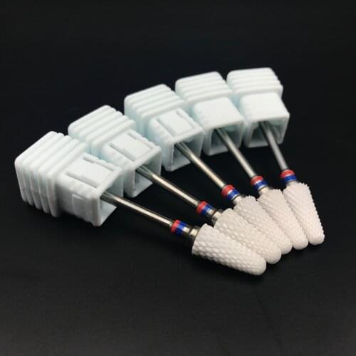 5pcs Ceramic Nail Drill Bit & Zirconia Ceramic Conical-Fine-White Dental ceramic drill for Micro Motor Polisher