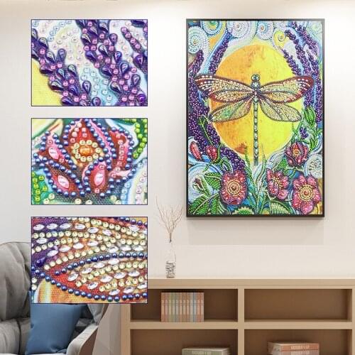 5D DIY Special Shaped Diamond Painting Crystal Diamond Embroidery Flowers Dragonfly DIY Kit Decorative Rhinestones Decoration