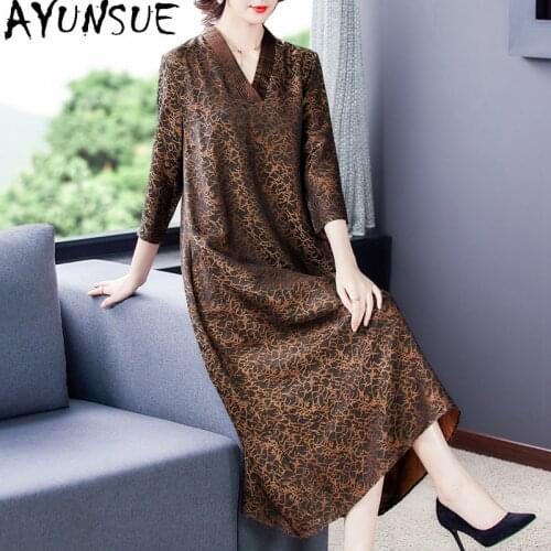 AYUNSUE Vintage Silk Woman Dress 2021 New Spring Summer Long Dresses for Women Clothes High Quality Plus Size Dress KJ6975