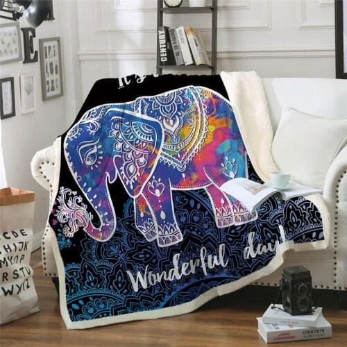 Elephant Velvet Plush Throw Blanket Mandala Floral Sherpa Blanket for Couch Beds Bohemian cobertor para inverno