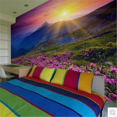 Beibehang papel de parede Large murals TV background wallpaper Nature alpine flowers beautiful sunrise bedroom living room mural