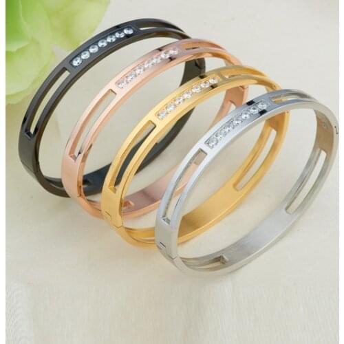 Rose Gold Color Hollow Crystal Stainless Steel Better Bracelet Men Women Bangle Cuff Bracelet Valentine Gift