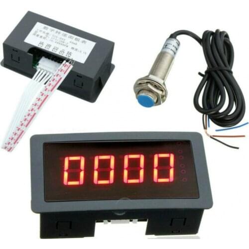 Electronic Red LED Tachometer 4 Digital Display RPM Speed Meter +NPN Hall Proximity Switch Sensor New