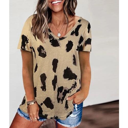 Loose T-shirts Womens Oversized Tops Summer Leopard Print Raglan Short Sleeve Basic Pullover T Shirt Top Leopard Summer