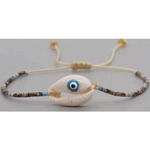 Go2Boho Tiny Bracelets Evil Eye Seashell Pulsera Simple String Miyuki Glass Beaded Bracelet For Women Summer Beach Shell Jewelry