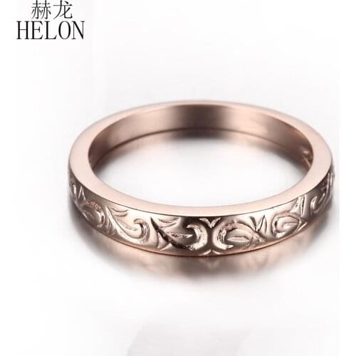 HELON Solid 10k Rose Gold Nice Art Deco Anniversary Wedding Trendy Ring Band Engagement Classic Carving Fine Jewelry Ring Gift