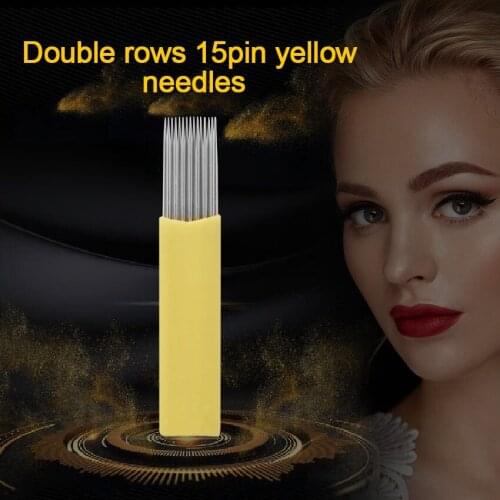 Microblading Needles 2 Row Flat Curved Shading Eyebrow Permanent Makeup Fog Eyebrow Sterilized Disposable Blades for Manual Pen