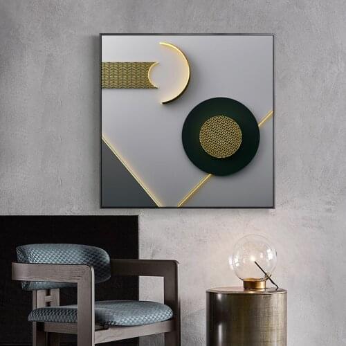 Nordic Home Deco Canvas Painting Gold Effect and Black Circle Wall Pictures for Living Room Bedroom and Aisle Unique Paintings