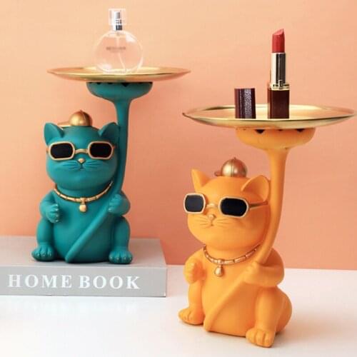Cool Dog Sculpture Resin Bulldog Statue with Storage Tray Cat Figurine DIY Crafts Desktop Wine Rack Creative Ornament Home Decor
