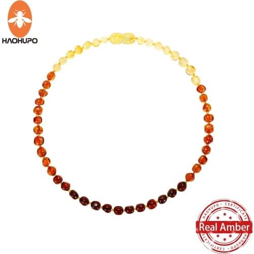 HAOHUPO Top Hot Quality Honey Classic Fashion Natural Stone Amber Necklace Color Necklace Handmade Baroque Baby Teething choker