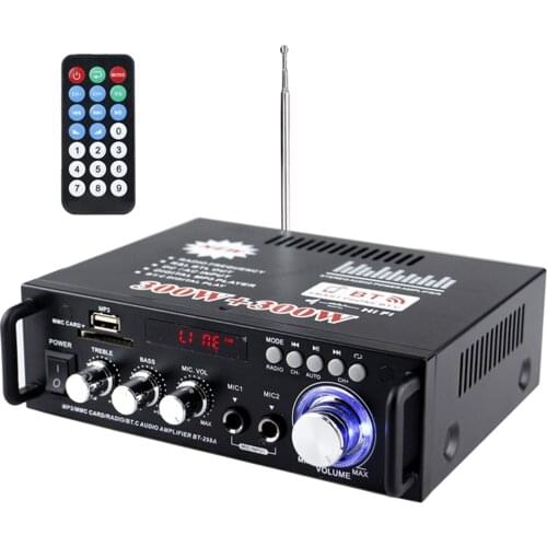 Mini 600W Bluetooth Audio Power Amplifier 12V 110V Music Player LCD Display