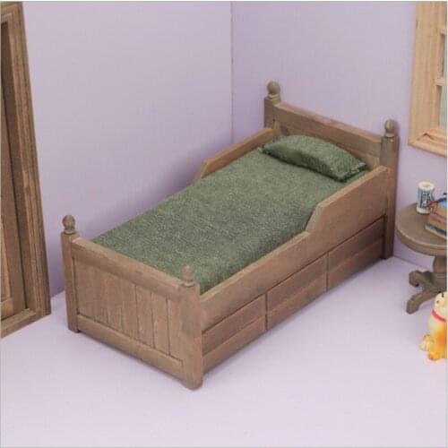 1/12 mini doll house furniture accessories DOLLHOUSE decoration OB11 usable retro green bed with drawer