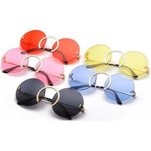 Fashion Unique Nose Ring Round Sunglasses Women Vintage Rimless Clear Ocean Lens Eyewear Men Sun Glasses Shades UV400 NX
