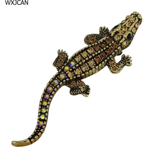 WXJCAN vivid large vintage brooches crocodile Luxury micro rhinestone brooch for men women Novelty brooches Size 75mm*25mm