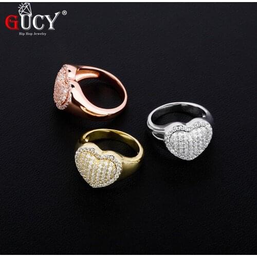GUCY Heart ring Fashion Micro Pave Iced Cubic Zirconia For Men Women Hip hop Wedding Ring Jewelry